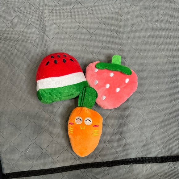 Vibrant Plush Dog Toy Set - Small to Medium Dog Watermelon, Strawberry, Carrot - Picture 4 of 4